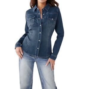 True Religion Denim Long Sleeve Shirt Snap Front Western Women’s Size Medium